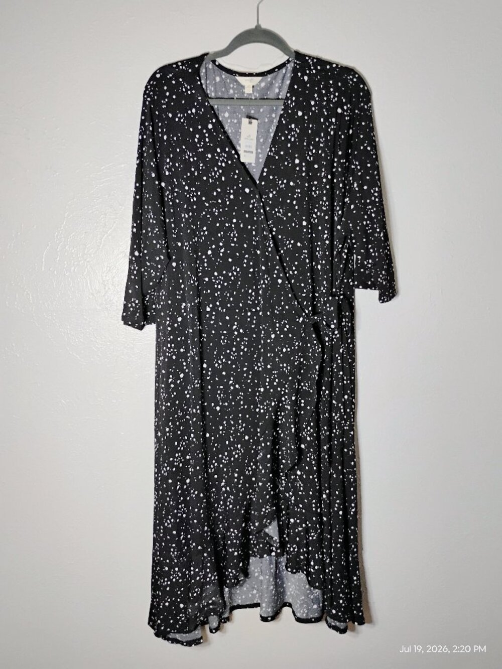 Terra & Sky Black and White Pattern Ruffle Wrap Dress Women's Plus Size 4x NWT